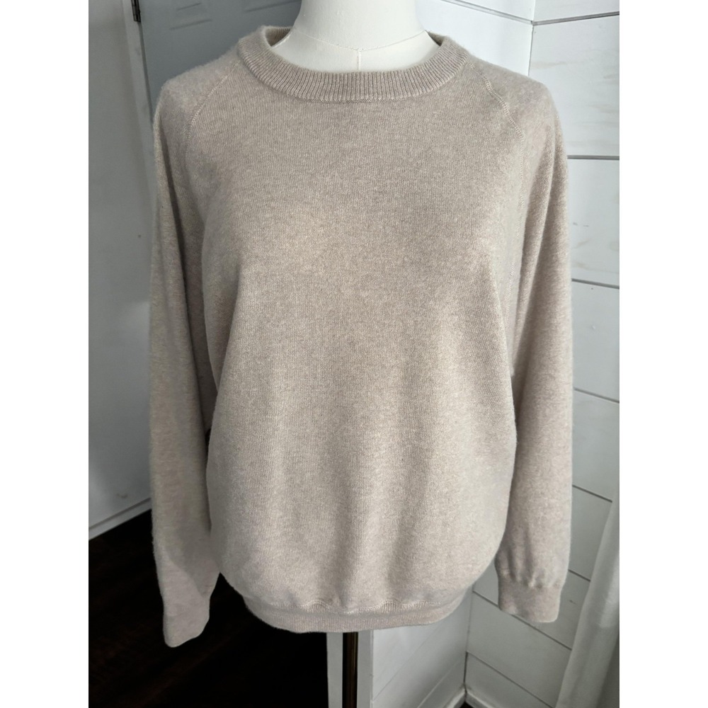 Kirkland Signature Sweater Mens XL Beige 100% Cashmere Crew Neck Knit Italy